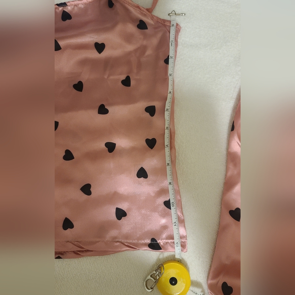 Pijama Pink Satin Cami&Short PJ Set With Black Hearts Size Small/Medium Approx. - Picture 14 of 16